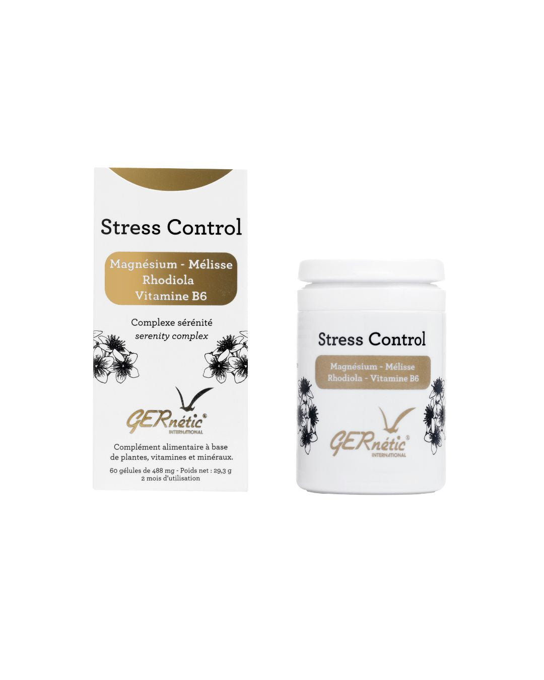 GERnétic Stress Control -ravintolisä, purkki sisältää ravintolisän kapselin, suunniteltu stressin hallintaan ja hyvinvointiin