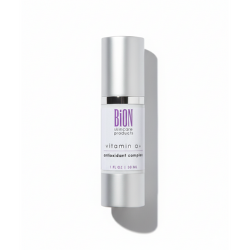 BiON Skincare Vitamin A ja antioksidantti seerumi, ravitseva ja hehkuva iho, pullo ja pipetti näkyvissä.